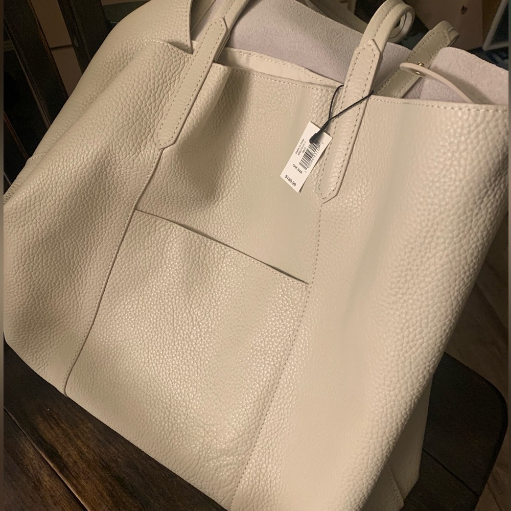 Banana Republic Leather Pebbled Large Shoulder Bag Cream Oyster color